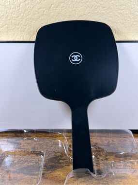 Chanel Authentic Black Handheld  Mirror with CC Logo and box